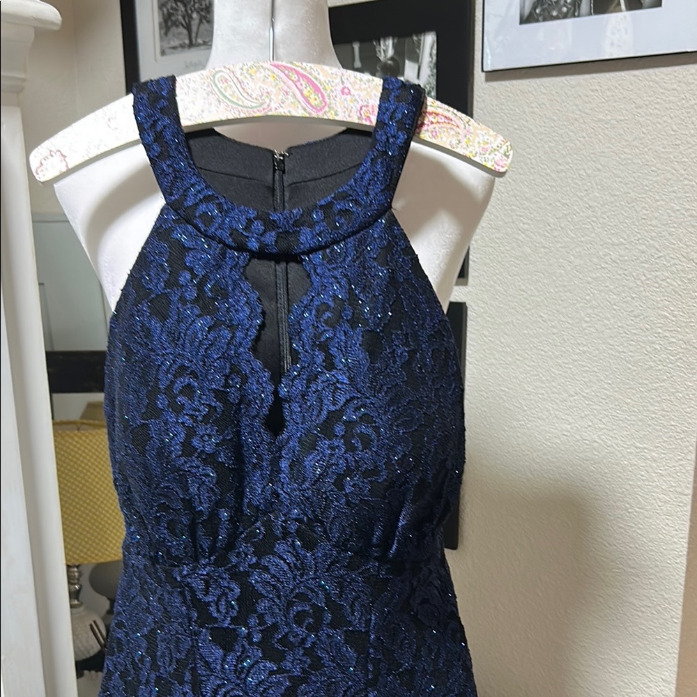 Elegant Navy Blue Lace Dress - Picture 2 of 5